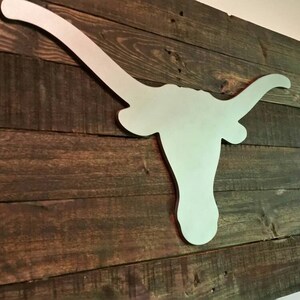 Texas Longhorns Sign with Maple Backdrop Metal Style Sign MDF Board Cut Out Logo With Faux Metal Finish Rudtic Pallet Wood