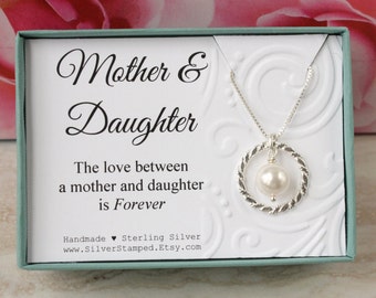 Gift for Mother of the Bride gift from Daughter Gift for mom sterling silver necklace eternity circle Swarovski pearl wedding gift