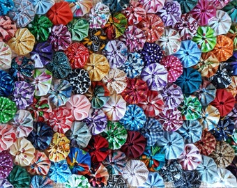 120 Mini 1" Small Mixed Fabric Yo Yo Suffolk Puff Applique Tiny Miniature yoyos