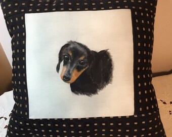 Dachshund Pillow hand painted
