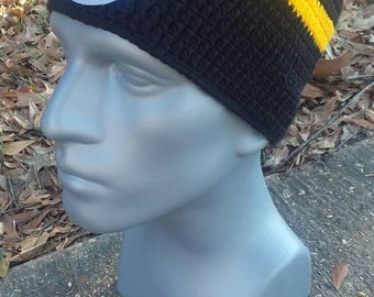 Pittsburgh Steelers Black, White & Yellow Crochet Slouchy Beanie with Logo