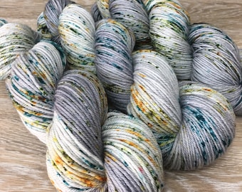 Castle Stone - Hand Dyed Speckled Yarn, Superwash Fine Merino Wool Nylon Cashmere Silk, Sock Fingering DK and Worsted Base Options
