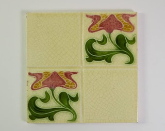 Antique 1900s Corn Bros Art Nouveau tulip pottery tile