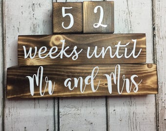 Weeks Until Wedding Countdown. Countdown to Wedding. Countdown Mr. and Mrs. Personalized Countdown Blocks. Distressed Blocks.