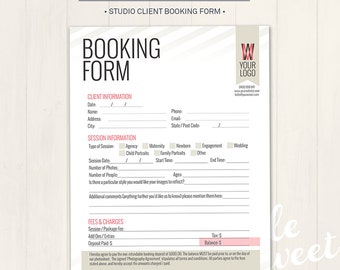 Photography Studio / Client Booking Form - Photoshop Template for photographers (BF01) - INSTANT DOWNLOAD