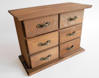 Box with 6 drawers- Wooden Jewelry Box- Apothecary Cabinet- Desktop Organizer - Trinket/Makeup Storage- Mini chest of drawers- Cabinet box