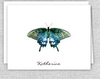 Personalized Note Cards, Butterfly Personalized Stationery, Set of 10 Folded Note Cards