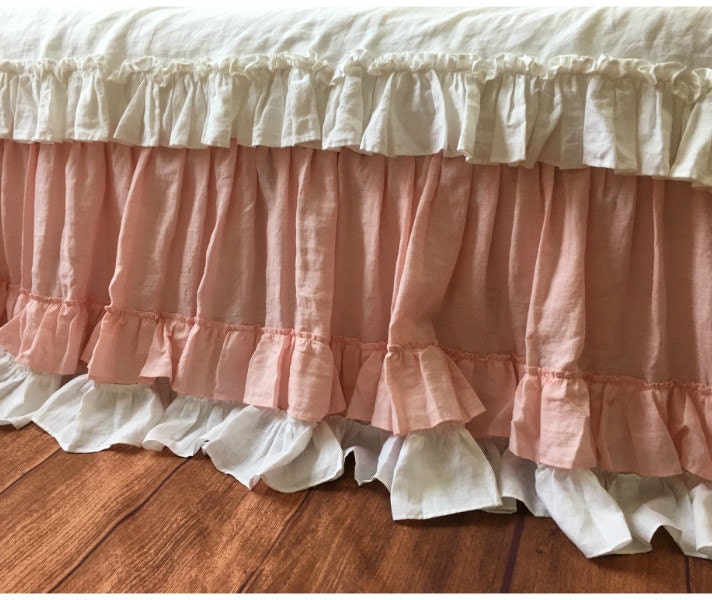 Pink And White Double Layered Bed Ruffles With Country Ruffle Zoom