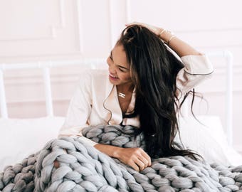 Merino Wool Thick Knit Blanket