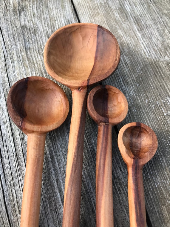 Hand Carved Measuring Spoons Long Handle