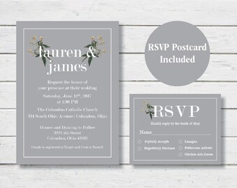 Vintage Floral Wedding Invitation and RSVP