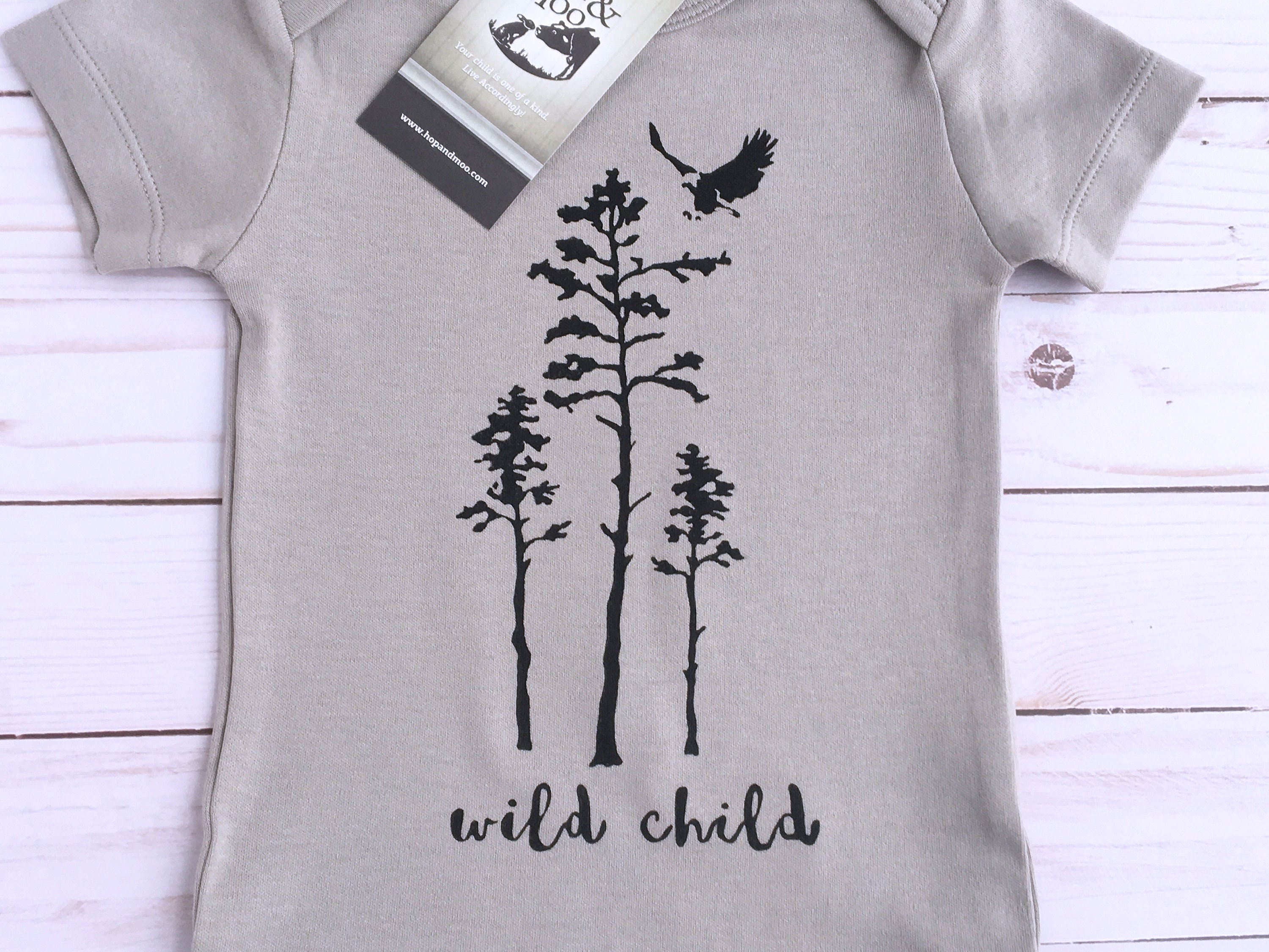 Wild Child Grey Shirt Unisex Organic Handprinted Baby Bodysuit