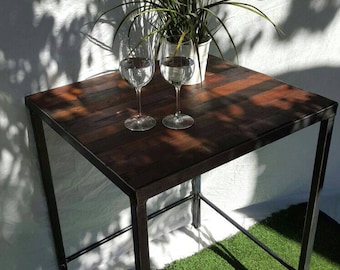 Industrial steel frame and Jarrah wood top table