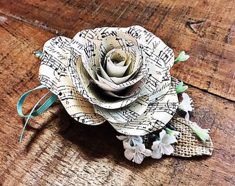 Sheet Music Paper Flower Boutonniere- Customizable