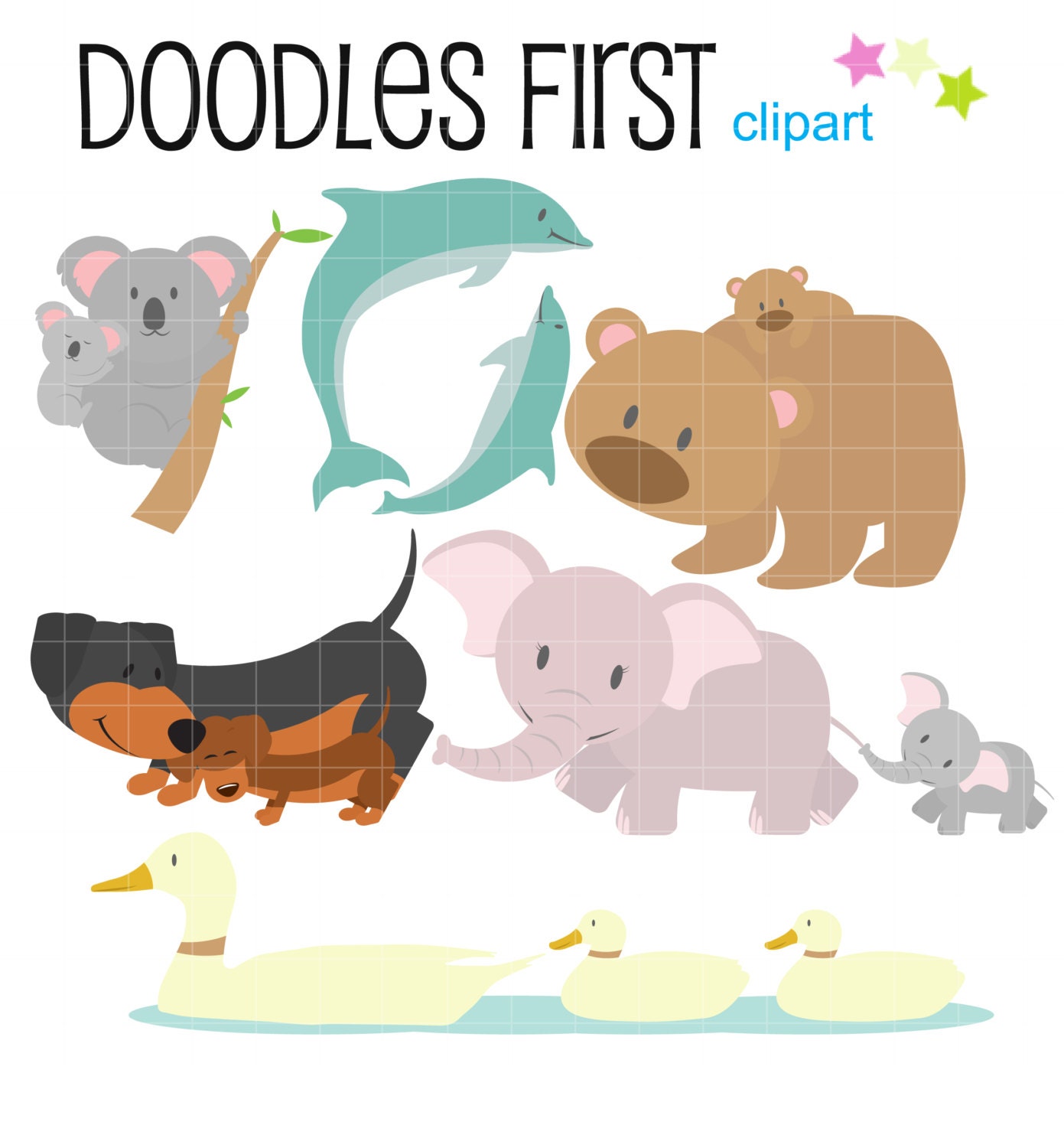 Download Cute Mom And Baby Animals Clipart Digital Clip Art for