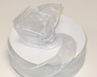 White iridescent sheer ribbon, wedding ribbon, sheer white sheer ribbon 20 yards