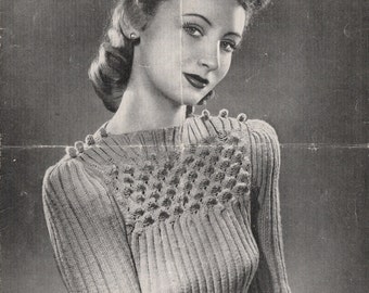 1940's Bestway 893 PDF Knitting Pattern - A Becoming Jumper with a Yoke in Peak Stitch - Wartime Jumper