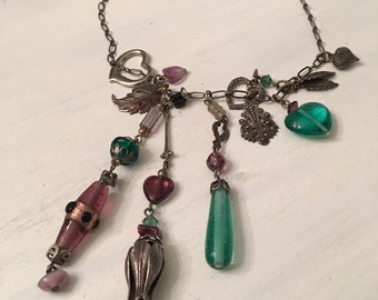 Desert Heart Necklace ~ Long Chain Whimsical Necklace ~ Artisan Made Jewelry ~ Vintage Find ~ Unique Necklace ~ Heart Necklace