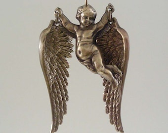 Vintage Pendant - Angel Pendant - Vintage Brass Stamping - Large for Necklace - handmade pendant