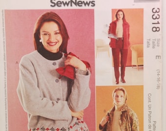 McCall's 3318 (c. 2001) Misses Size 14, 16, 18, Unlined Jacket And Pants, Casual Wear, Sewing, Polar Fleece Jacket, Side Seam Pockets