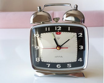 Vintage Alarm Clock Mechanical twin bell desk clock Square table clock Diamond china clock Manual winding clock home decor Vintage gift idea