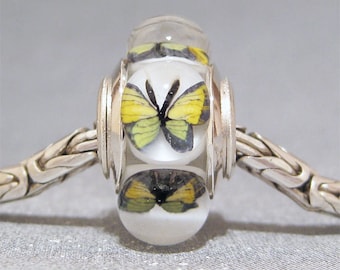Butterfly Bead Handmade Lampwork Euro Charm Limited Edition Yellow Butterflies