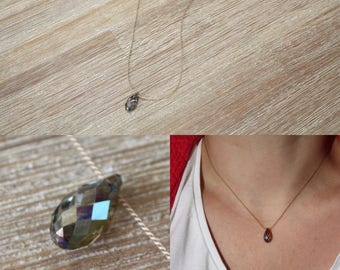 Iridescent Green Swarovski Crystal drop necklace