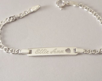Custom Engraved ID Bracelet Personalized Sterling Silver 6 Inch Child's Size Anchor Link ID Bracelet - Hand Engraved