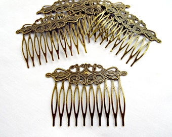 Bronze Hair Combs, 5 or 10, Filigree Style, Metal Hair Combs, Hair Accessories, Blank Comb, Antique Bronze Comb, Cabochon Base, UK Seller