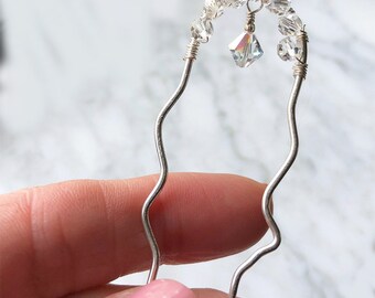 Silver Hair Fork Crystal Wedding Hair Piece Accessory