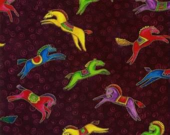Laurel Burch Fabric Dancing Horses Burgandy Bright Horses1/2 Yard