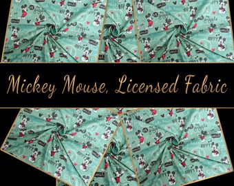 Mickey Mouse - Green, Happy Mickey Pattern, licensed fabric