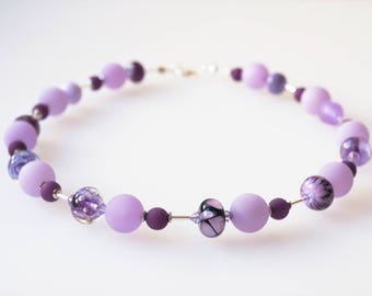 purple necklace violet lilac with handmade glass beads lampwork unicate