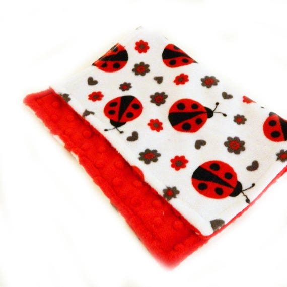 Red Ladybug Baby Lovey, Mini Minky Baby Blanket, Girl Personalized Baby Blanket, Minky Burp Cloth, Tag Blanket, Baby Gift, security Blanket