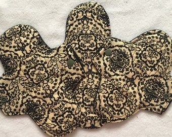 Cloth Sanitary Protection - reusable menstrual pads Gothic/Halloween collection, light, medium & heavy flow. Pantyliners cloth towels uk