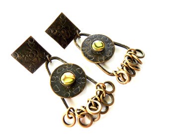 Vintage Marjorie Baer Brass and Glass Large Earrings