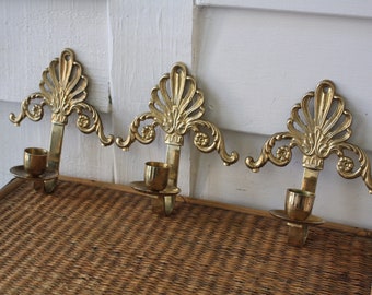 three brass candle sconces, Persian style sconces, brass sconces, three brass sconces, Boho Chic, Hollywood Regency, Liard brass