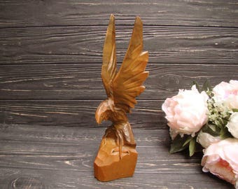 Wooden Eagle Art Shelf Animal Decor Handmade Eagle Hand Carved Figurine Vintage American Wood Eagle Rustic Decor Retro Decor Totem Eagle