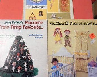 Three vintage macrame instruction books - Knots For Tots, Tree-Time Favorites and Macrame For Moppets