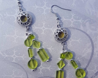 SALE - Silver and Green Peridot Lime Dangle Earrings - Bella Mia Beads - READY to SHIP