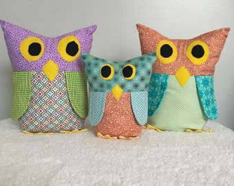 Owls, plushie, stuffed toy, fiber art, collectible