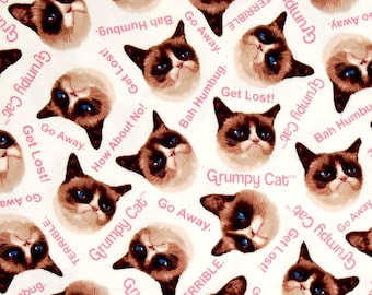 Cream Grumpy Cat Cotton Fabric