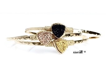 Gold Druzy Quartz Cuff / Raw Quartz Druzy Bracelet / Rose Gold Druzy Cuff / Modern Bridesmaid / Arrow Cuff Bracelet / Gift for Her