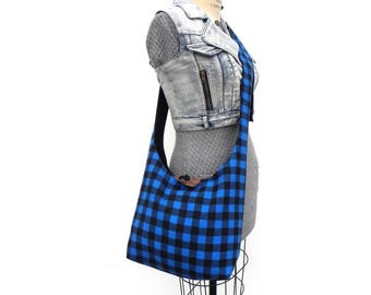 Buffalo Plaid Bag - Crossbody Hobo Bag - Crossbody Bag - Sling Bag for Women - Vegan Bag - Vegan Purse - Blue Plaid Bag - Hobo Shoulder Bag
