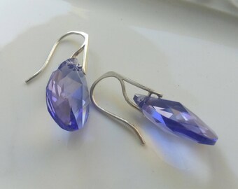 ARTISAN 925 sterling silver earrings,Swarovski crystal earrings,teardrop dangle earrings,purple crystal earring,contemporary by magyartist