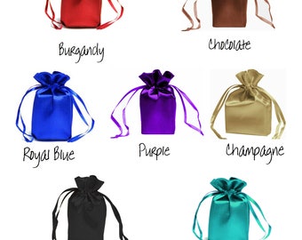 5x7 inch SATIN SELECT COLOR custom list - drawstring bags gift favor party, bridal Black Chocolate Burgundy jewelry