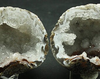 Sparkling 'Agate Pot' Geode, Matching polished halves, Brazil. Mineral Specimen for Sale