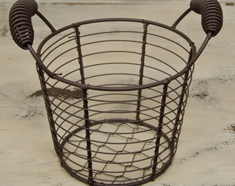 Wire Egg Basket Small Rustic Farm Organize Primitive Gathering Shelf Sitter Americana