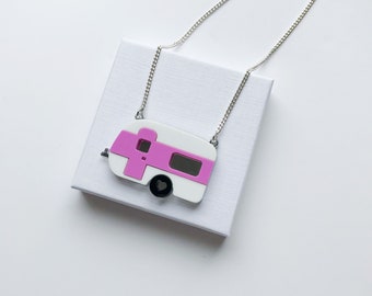 Caravan necklace, acrylic necklace, acrylic jewellery, plastic jewellery, laser cut, laser cut necklace, laser cut jewellery, caravan
