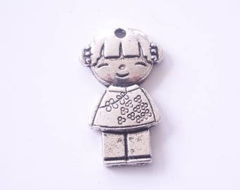 Antique silver kokeshi doll charm